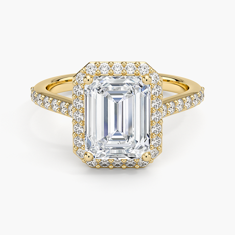 18K Yellow Gold Halo Diamond Ring with Side Stones (1/3 ct. tw.)