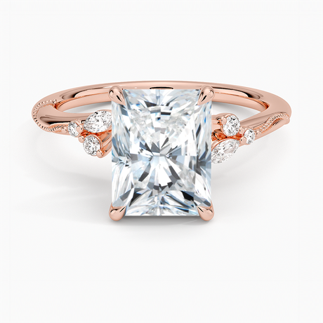 14K Rose Gold Camellia Milgrain Diamond Ring