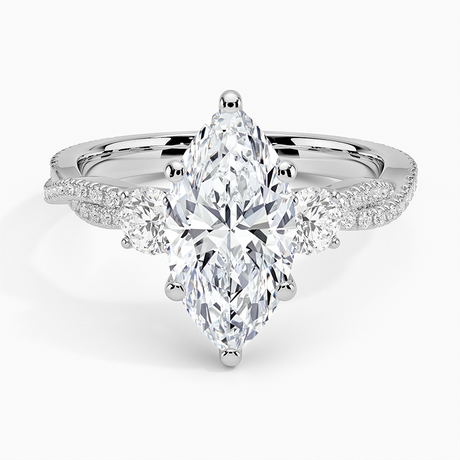 18K White Gold Luxe Three Stone Petite Twisted Vine Diamond Ring