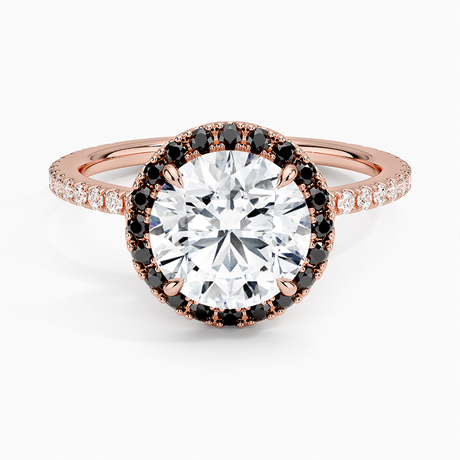 14K Rose Gold Waverly Halo Diamond Ring with Black Diamond Accents
