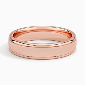 Beveled Edge High Polish with Grooves 5mm Wedding Ring in 14K Rose Gold