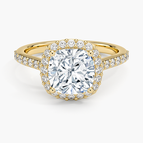 18K Yellow Gold Halo Diamond Ring with Side Stones (1/3 ct. tw.)