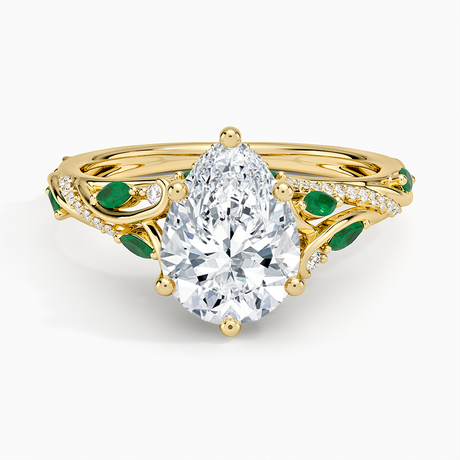 Begonia Vine Diamond and Lab Emerald Ring