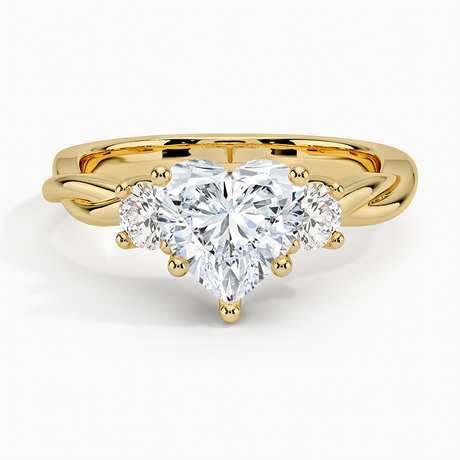 18K Yellow Gold Twisted Vine Three Stone Diamond Ring
