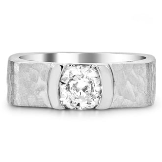 Custom Hammered Semi-Bezel Diamond Ring