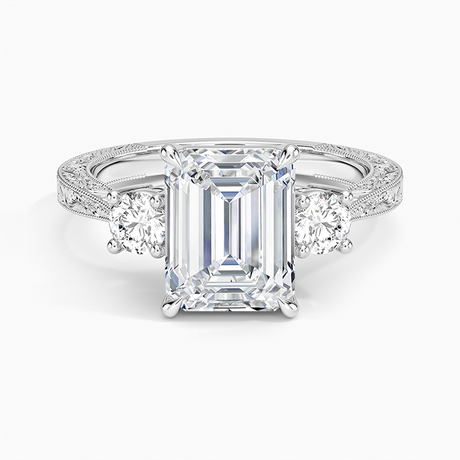 Platinum Elsie Three Stone Engraved Diamond Ring (1/3 ct. tw.)