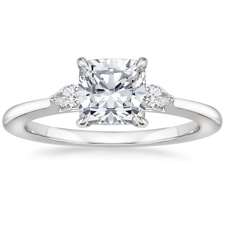 18K White Gold Perfect Fit Three Stone Pear Diamond Ring with Luxe Ballad Diamond Ring