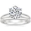 18K White Gold Six-Prong Classic Ring with Petite Comfort Fit Wedding Ring