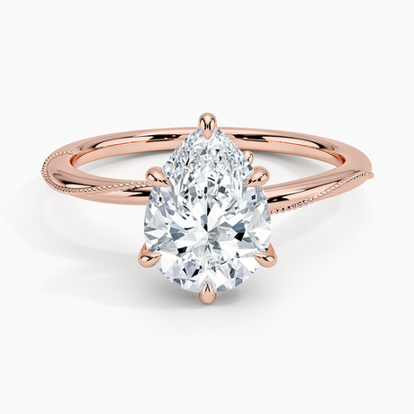14K Rose Gold Adorned Camellia Milgrain Diamond Ring