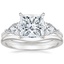 Platinum Luxe Opera Three Stone Diamond Ring with Petite Curved Wedding Ring