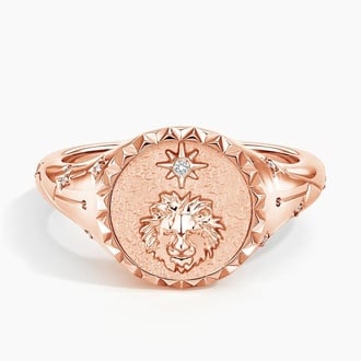 Leo Zodiac Diamond Signet Ring