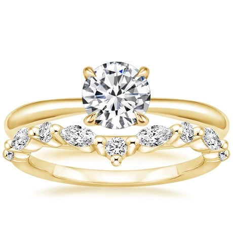 14K Yellow Gold Freesia Ring with Curved Versailles Diamond Ring