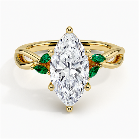18K Yellow Gold Willow Ring With Lab Emerald Accents