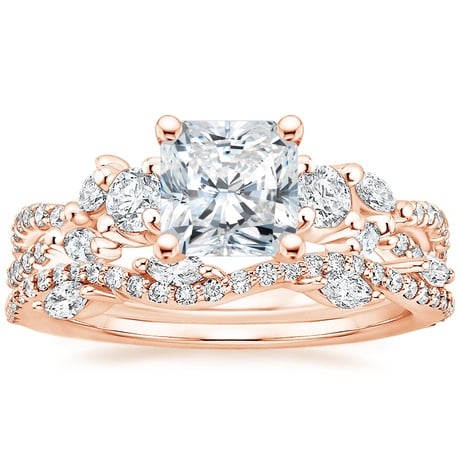 14K Rose Gold Three Stone Luxe Willow Diamond Ring with Luxe Winding Willow Diamond Ring