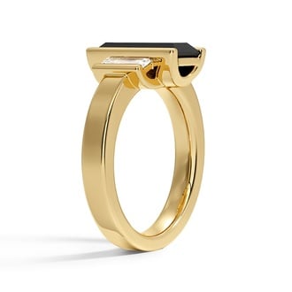 Custom Black Moissanite and Yellow Sapphire Three Stone Ring