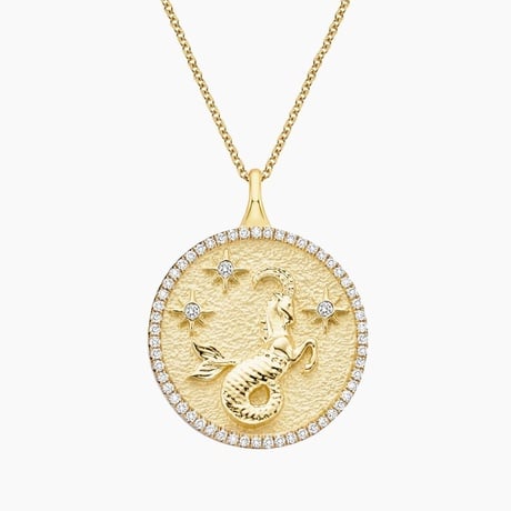 Luxe Capricorn Zodiac Diamond Medallion Necklace