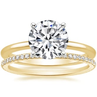 18K Yellow Gold Four-Prong Petite Comfort Fit Ring with Whisper Eternity Diamond Ring