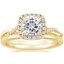 18K Yellow Gold Petite Twisted Vine Halo Diamond Ring (1/4 ct. tw.) with Petite Comfort Fit Wedding Ring