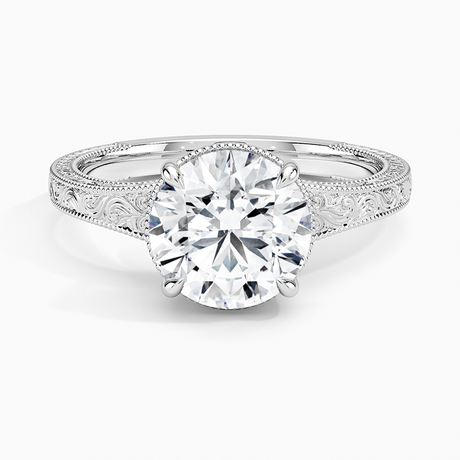Platinum Tapered Elsie Engraved Solitaire Ring