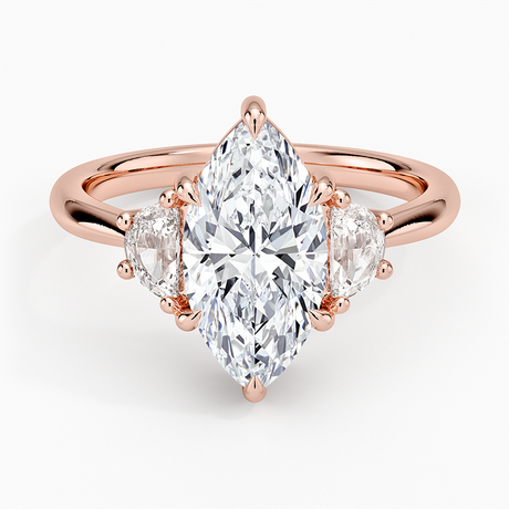 14K Rose Gold Half Moon Three Stone Diamond Ring (1/4 ct. tw.)