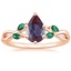 14K Rose Gold Willow Ring With Lab Emerald Accents, smalltop view