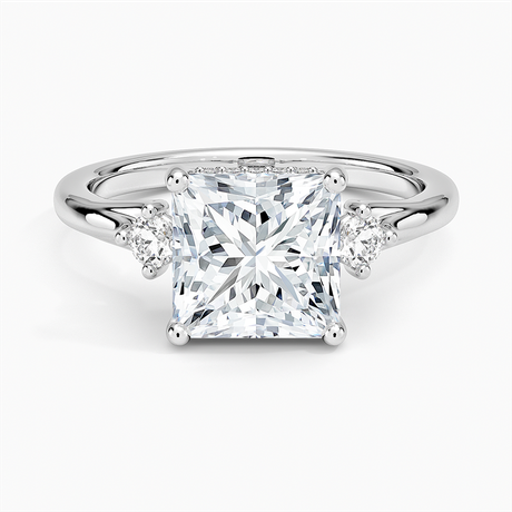 18K White Gold Floating Three Stone Diamond Ring