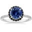 18K White Gold Waverly Halo Diamond Ring with Black Diamond Accents, smalltop view