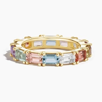 Pastel Emerald-Cut Multi Colored Gemstone Ring in 18K Yellow Gold