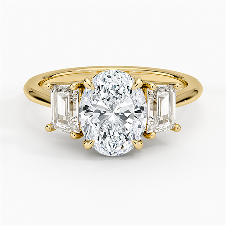 18K Yellow Gold Luxe Embrace Three Stone Trapezoid Diamond Ring