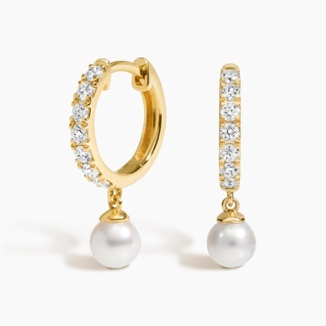 Cultured Pearl and Diamond Drop Huggie Earrings