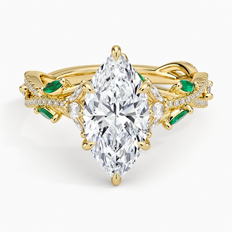 18K Yellow Gold Luxe Secret Garden Lab Emerald and Diamond Ring