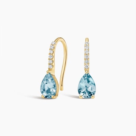 Pear Aquamarine and Diamond Birthstone French Hook Earrings