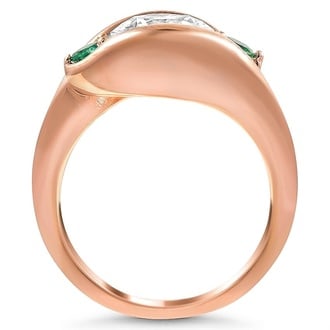 Custom Sweeping Diamond and Emerald Ring