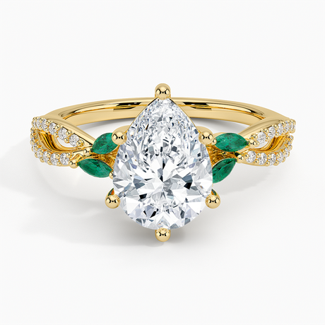 18K Yellow Gold Luxe Willow Lab Emerald and Diamond Ring (1/8 ct. tw.)
