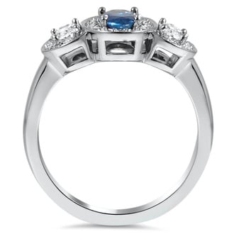Custom Three Stone Oval Sapphire Halo Ring