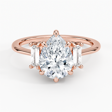 14K Rose Gold Vertical Baguette Three Stone Diamond Ring