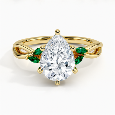18K Yellow Gold Willow Ring With Lab Emerald Accents