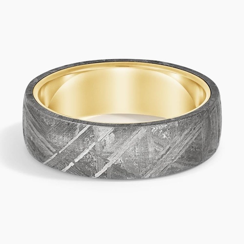 Magnus 7mm Wedding Ring in Meteorite and 18K Yellow Gold