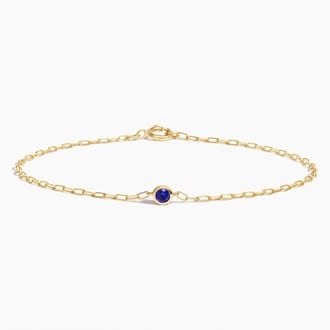 Lab Sapphire Bezel Paperclip Chain Bracelet
