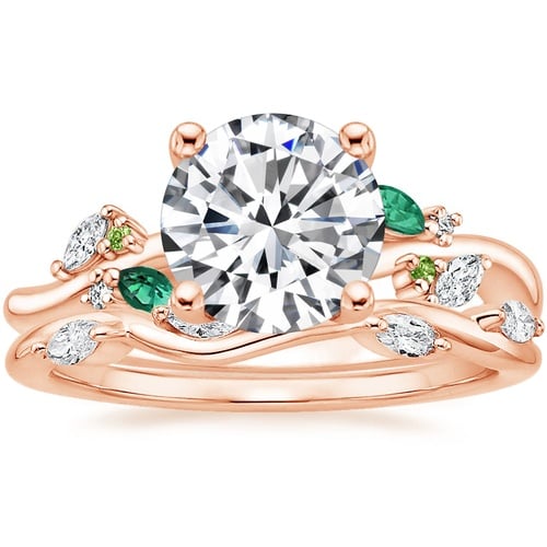 14K Rose Gold Arden Diamond Ring with Lab Emerald Accents
