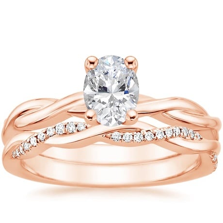 14K Rose Gold Twisted Vine Ring with Petite Twisted Vine Diamond Ring (1/8 ct. tw.)