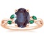 14K Rose Gold Willow Ring With Lab Emerald Accents, smalltop view