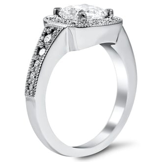 Custom Milgrain Halo with Side Stones