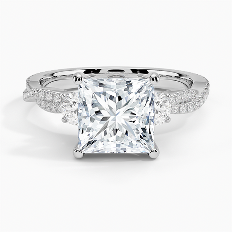 18K White Gold Luxe Three Stone Petite Twisted Vine Diamond Ring