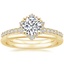 18K Yellow Gold Flor Diamond Ring with Petite Comfort Fit Wedding Ring