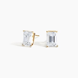Four-Prong Emerald Diamond Stud Earrings in 18K Yellow Gold
