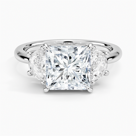 Half Moon Three Stone Diamond Ring