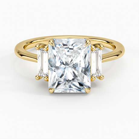 18K Yellow Gold Vertical Baguette Three Stone Diamond Ring