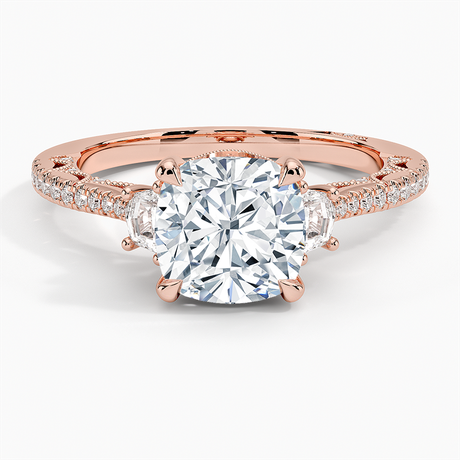 18K Rose Gold Tacori Lunetta Crescent Pavé Three Stone Diamond Ring