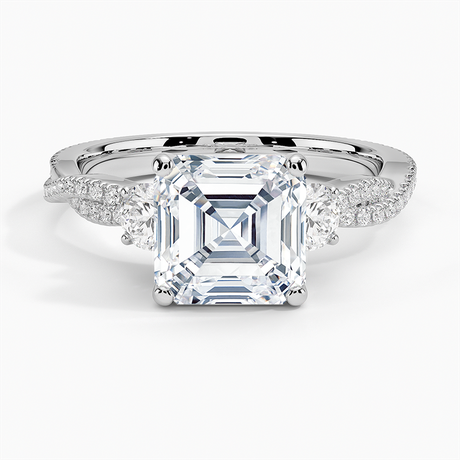 18K White Gold Luxe Three Stone Petite Twisted Vine Diamond Ring
